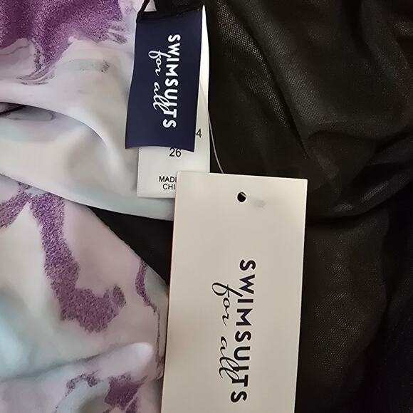 SwimSuits For All Purple Turquoise Red Bult In Bra One Piece Swim Dress 26 NWT - Picture 5 of 6